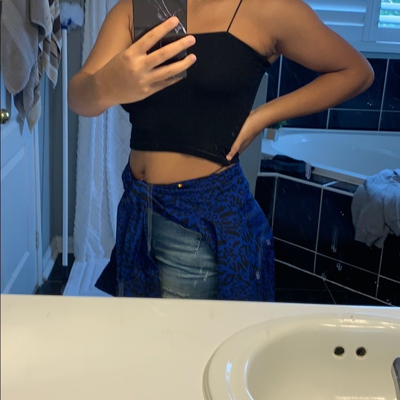 ATTITUDE blouse collar button down, black and blue - Picture 6 of 7